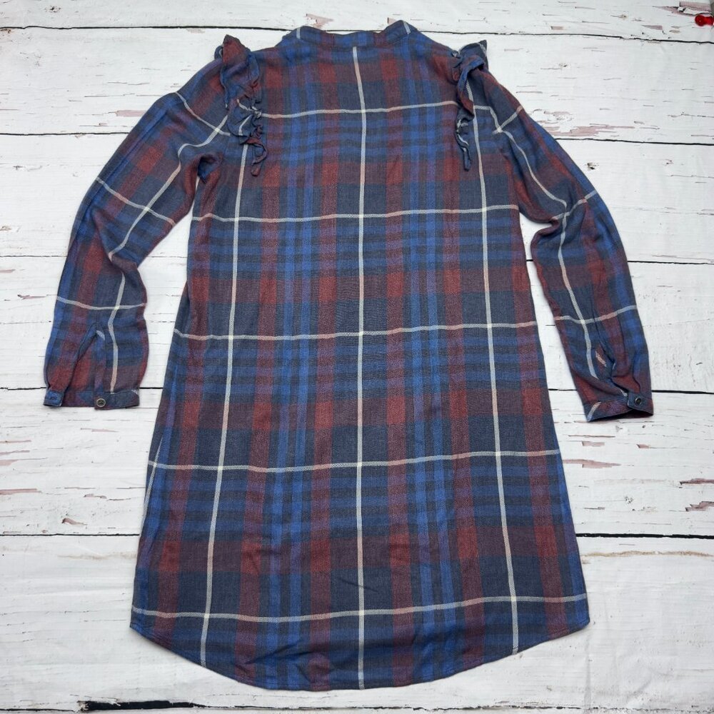 Cloth & Stone Anthropologie Plaid Tunic Dress Blue S Ruffle‎ - Picture 3 of 9